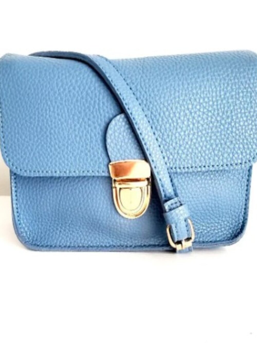 Miniso Textured Blue Mini Crossbody Bag Gold Clasp EUC